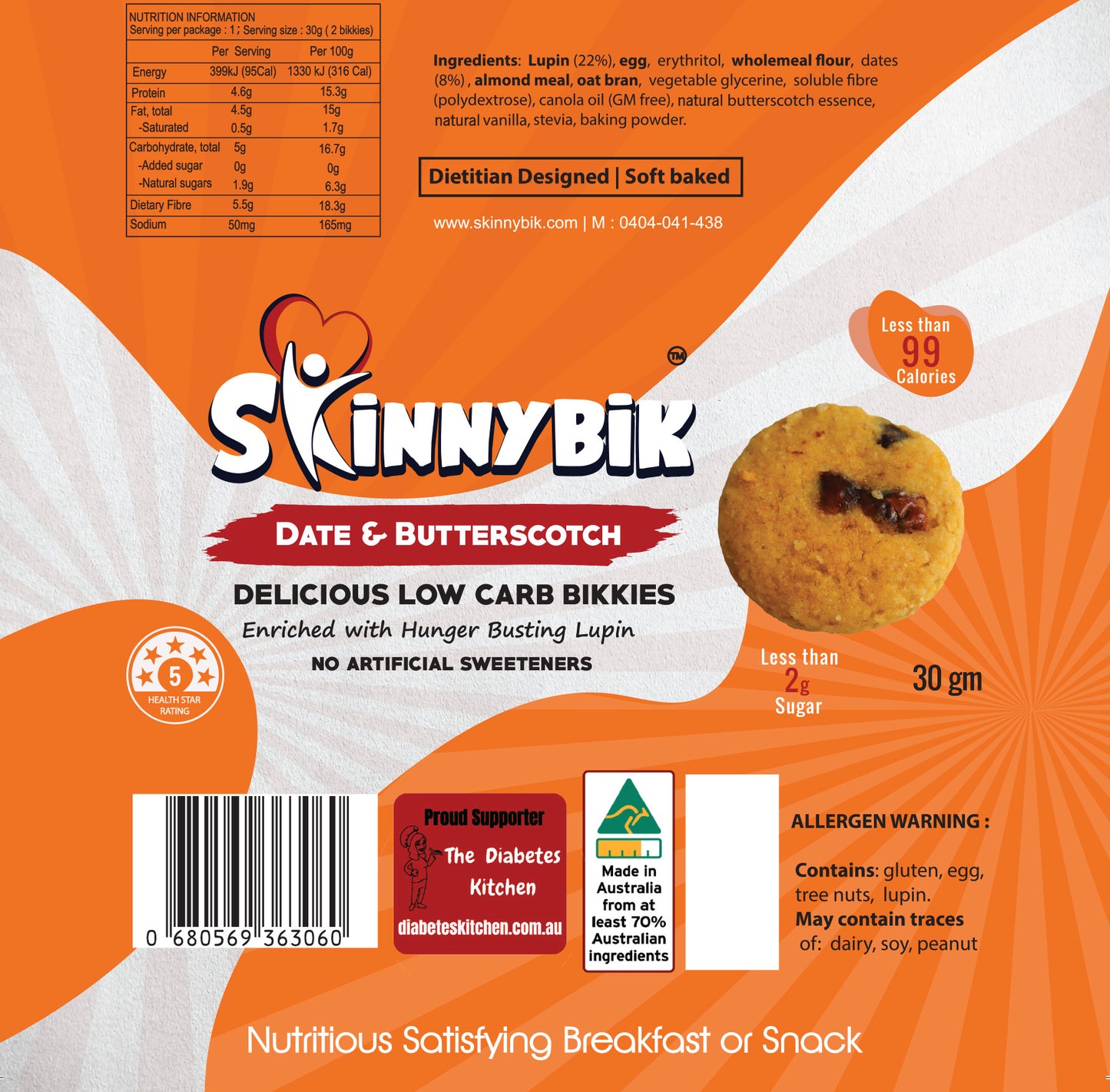 Skinnybik Lupin Biscuits Date & Butterscotch flavour