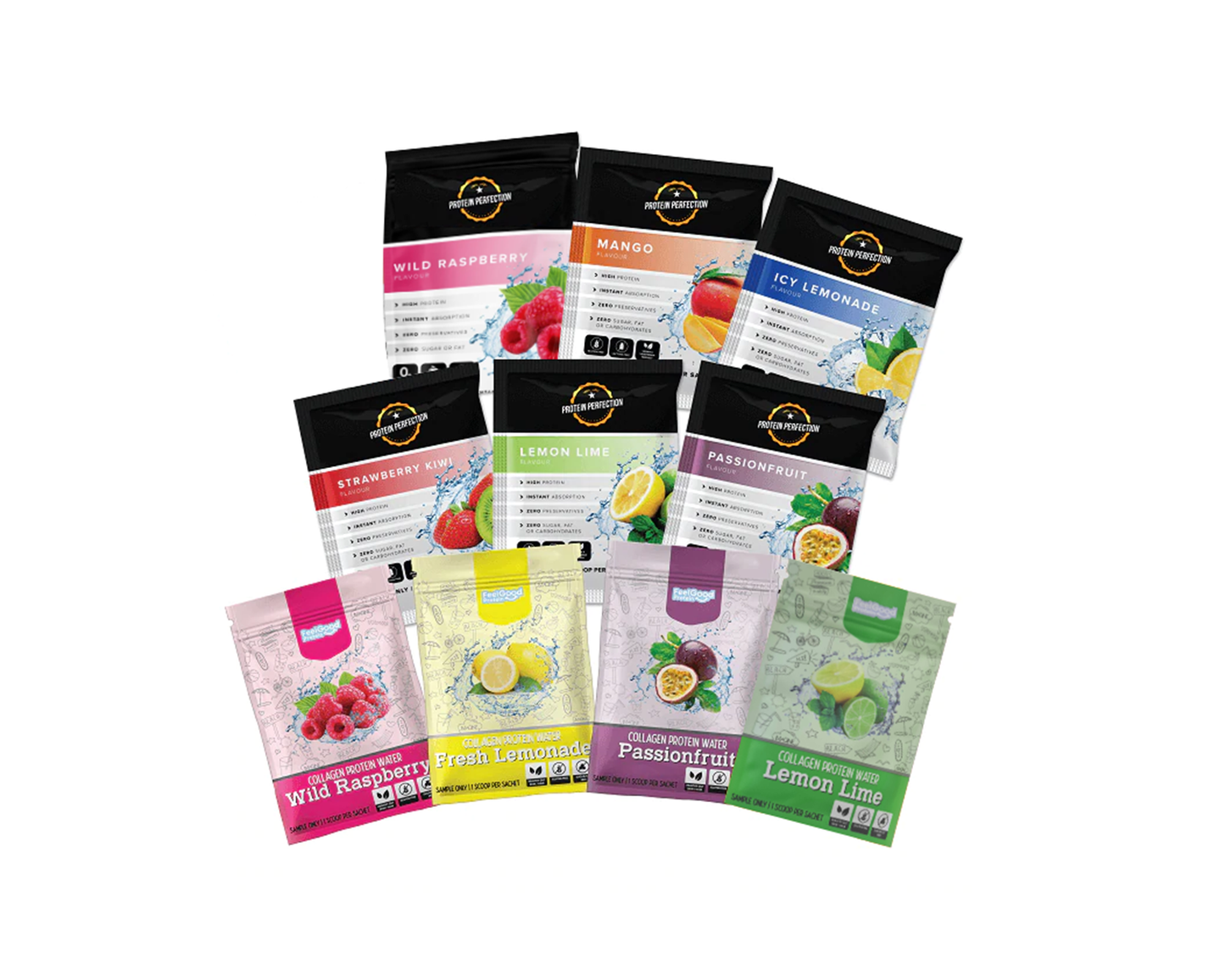 Protein Water Sample - Feel Good & Protein Perfection all flavours cover