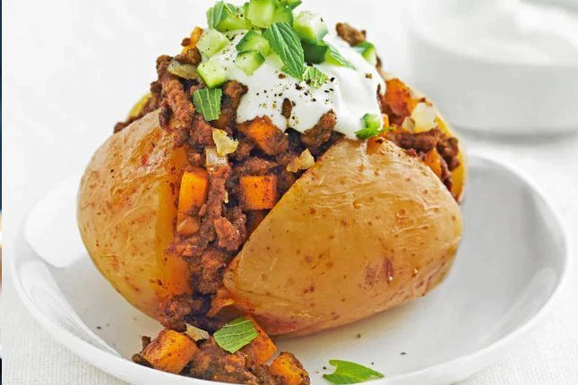 Baked Potatoes with Kidney Beans, Almonds & Sauerkraut