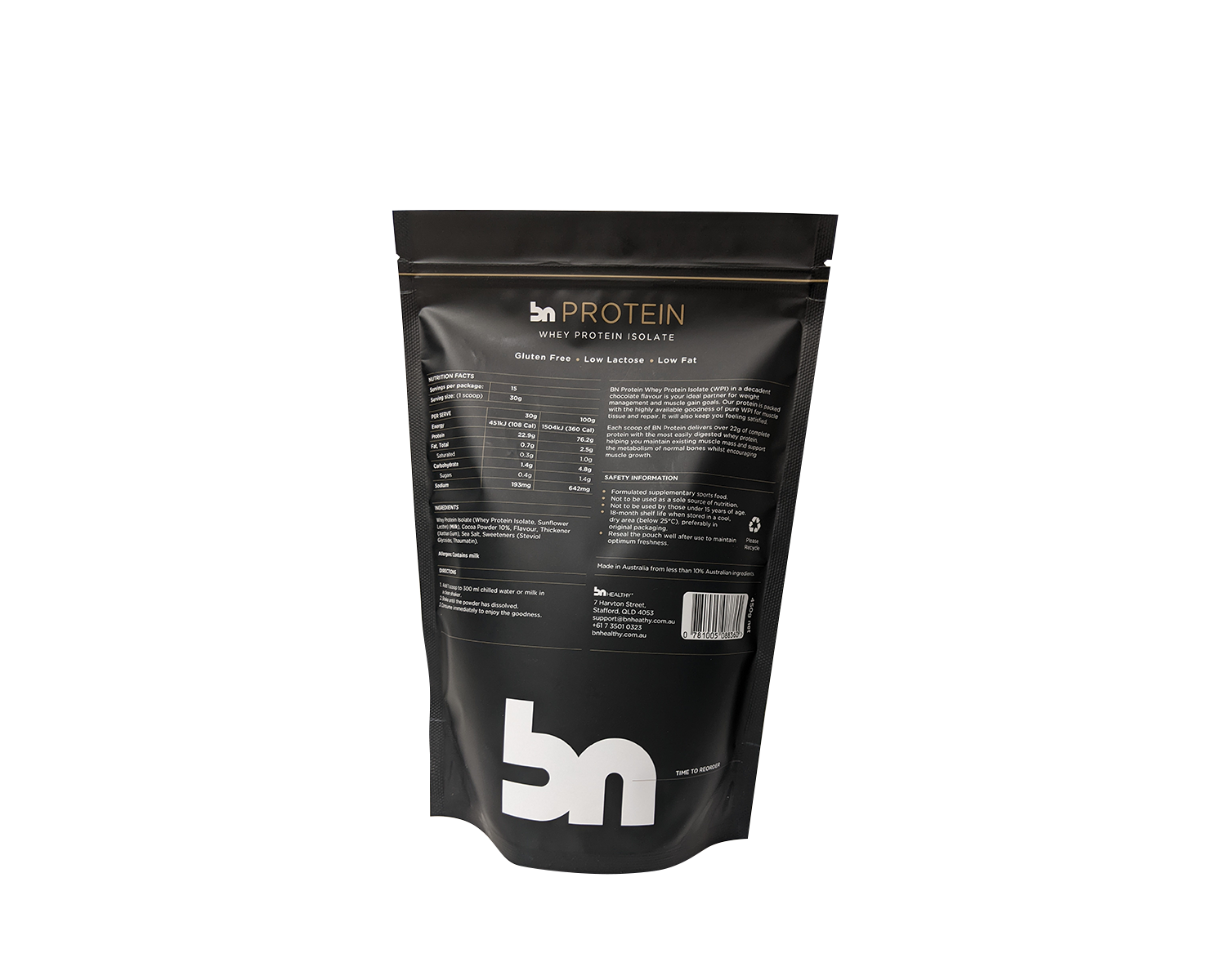 BN Protein - Flavoured WPI Powder chocolate flavour cover back