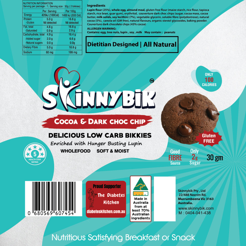 Skinnybik Lupin Biscuits Cocoa & Dark Choc Chip flavour