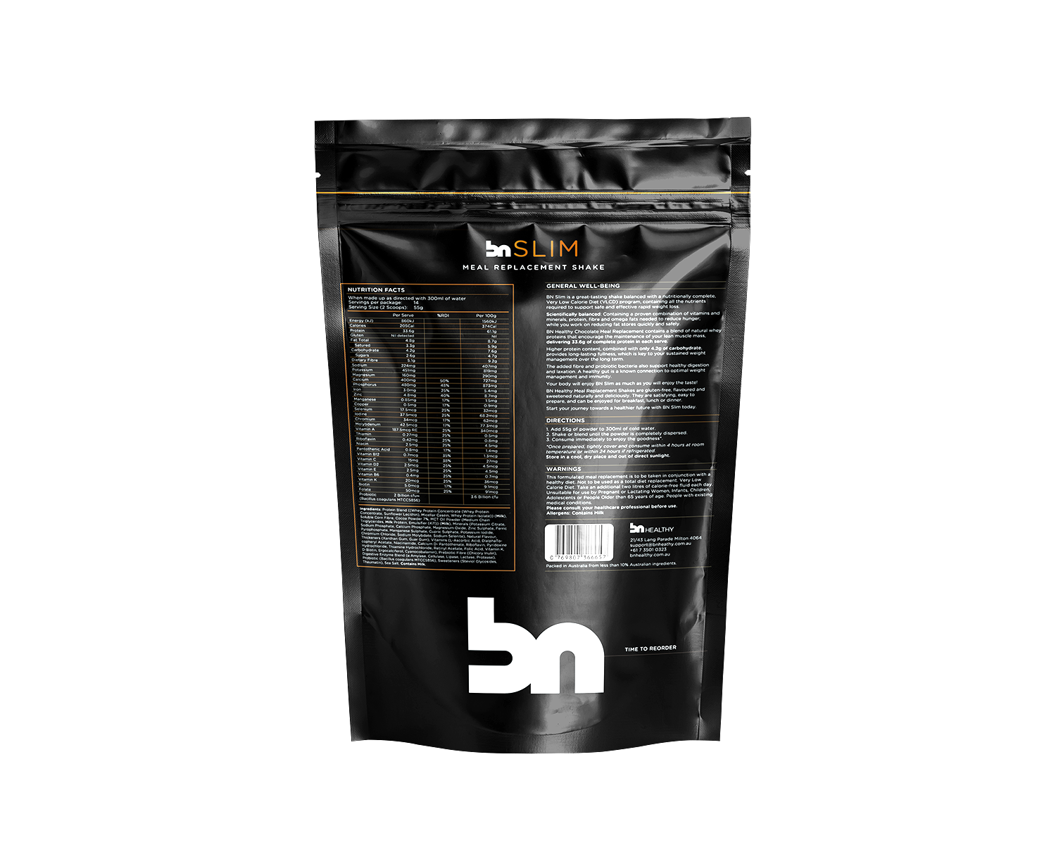 BN Slim - Meal Replacement Shake chocolate flavour nutritional information 