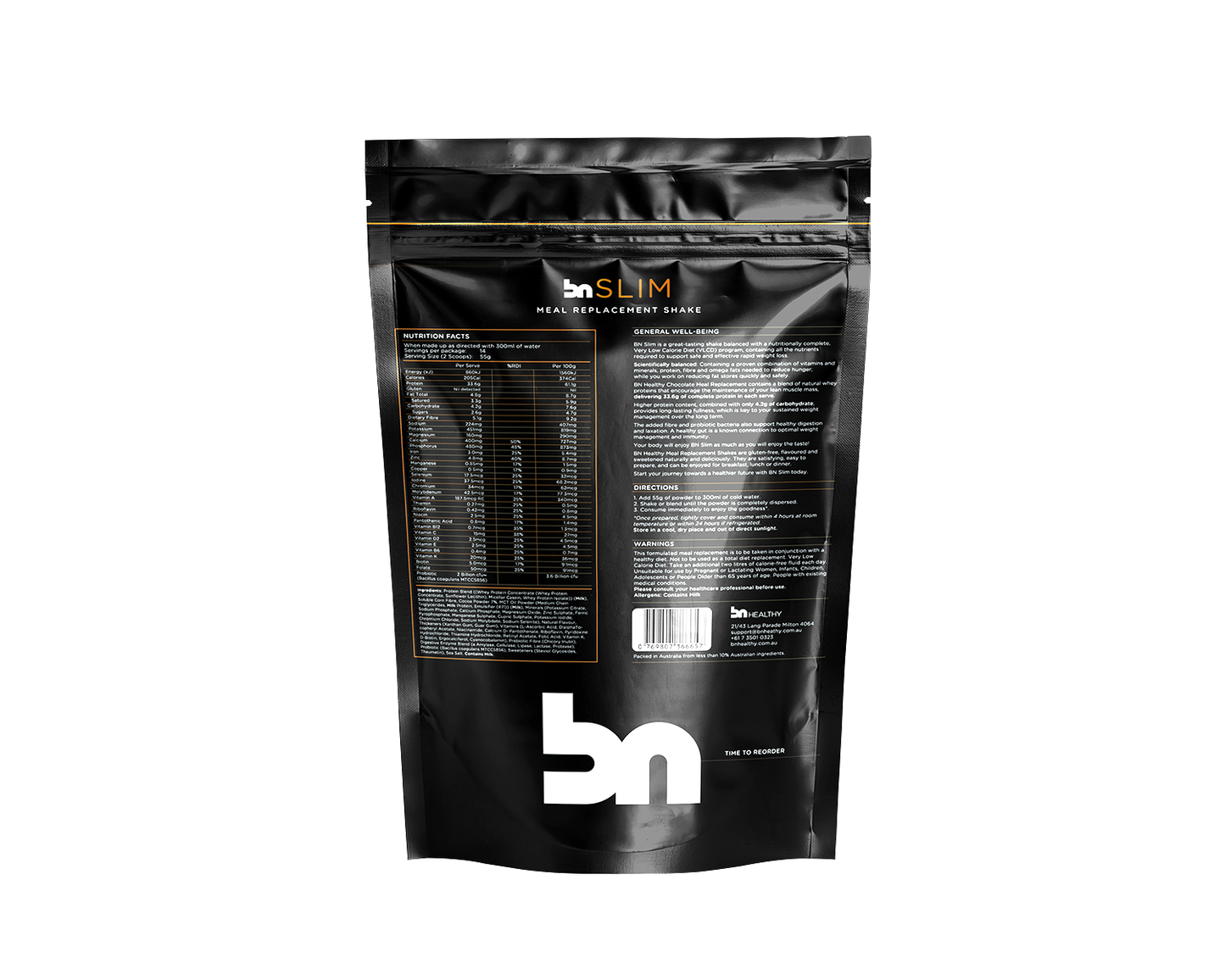 BN Slim - Meal Replacement Shake chocolate flavour nutritional information 