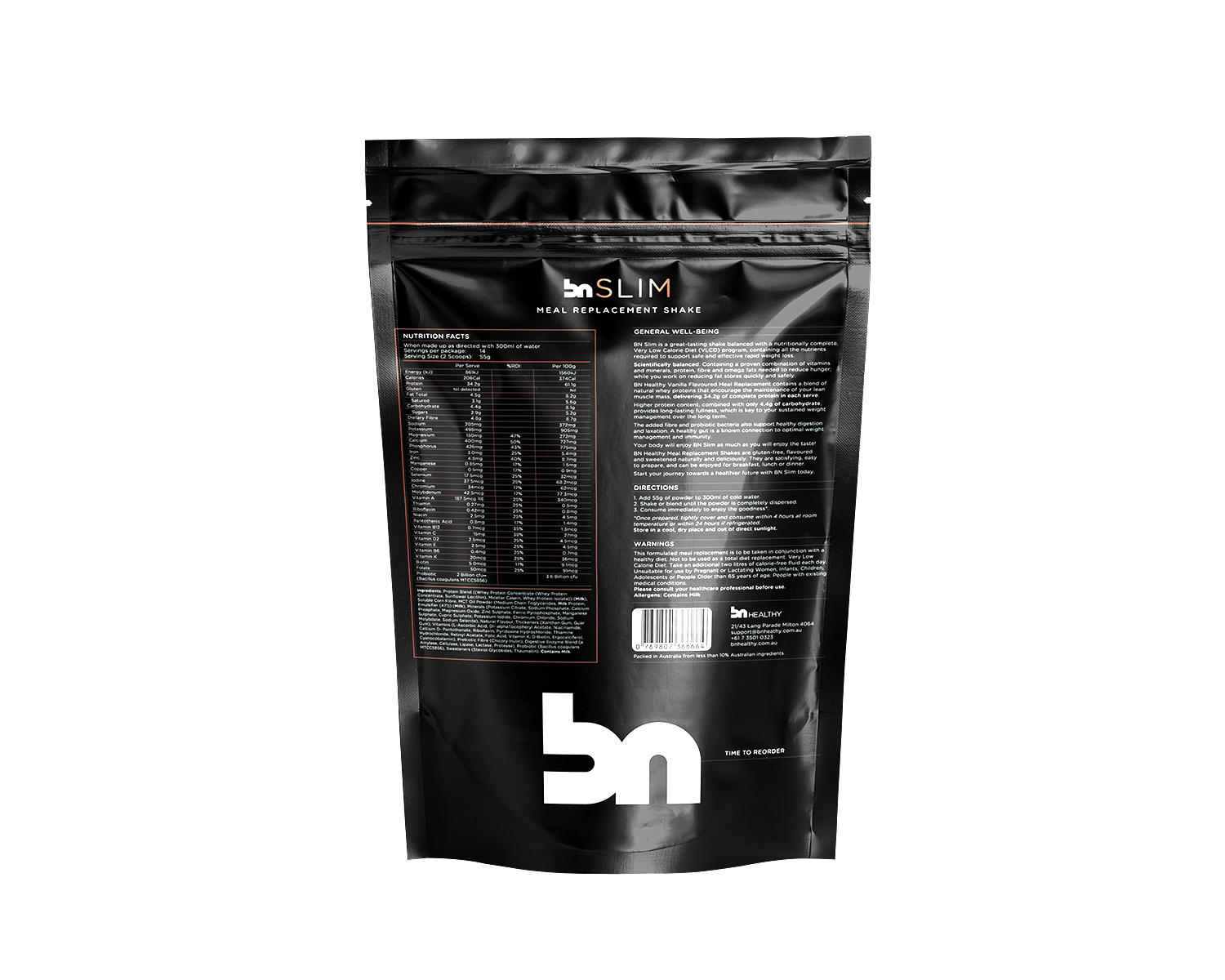 BN Slim - Meal Replacement Shake vanilla flavour nutritional information 