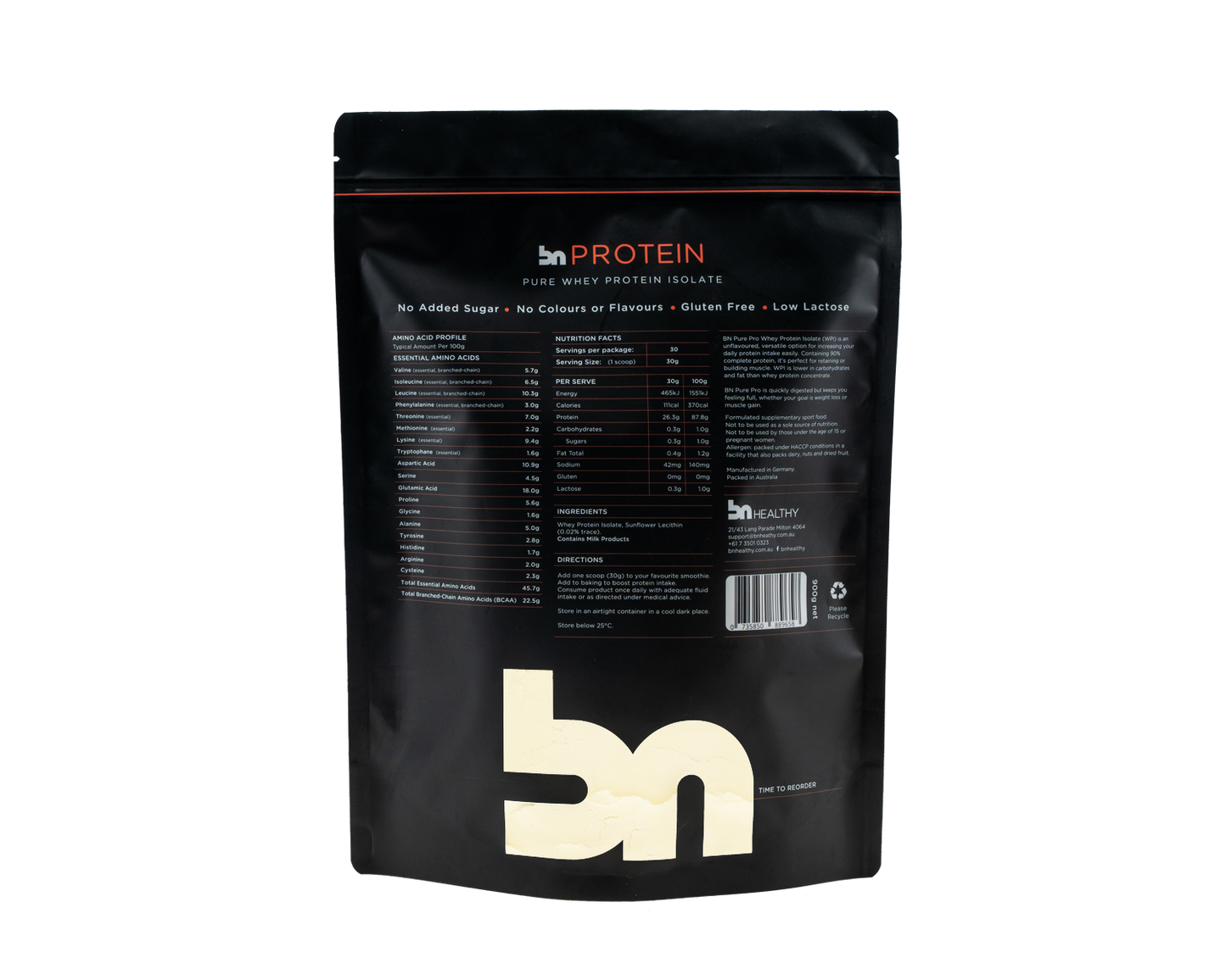 BN Protein - Whey Protein Isolate Powder packet cover back
