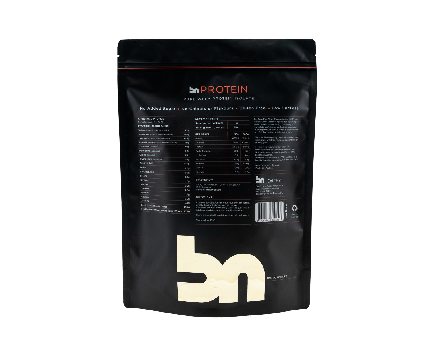 BN Protein - Whey Protein Isolate Powder packet cover back