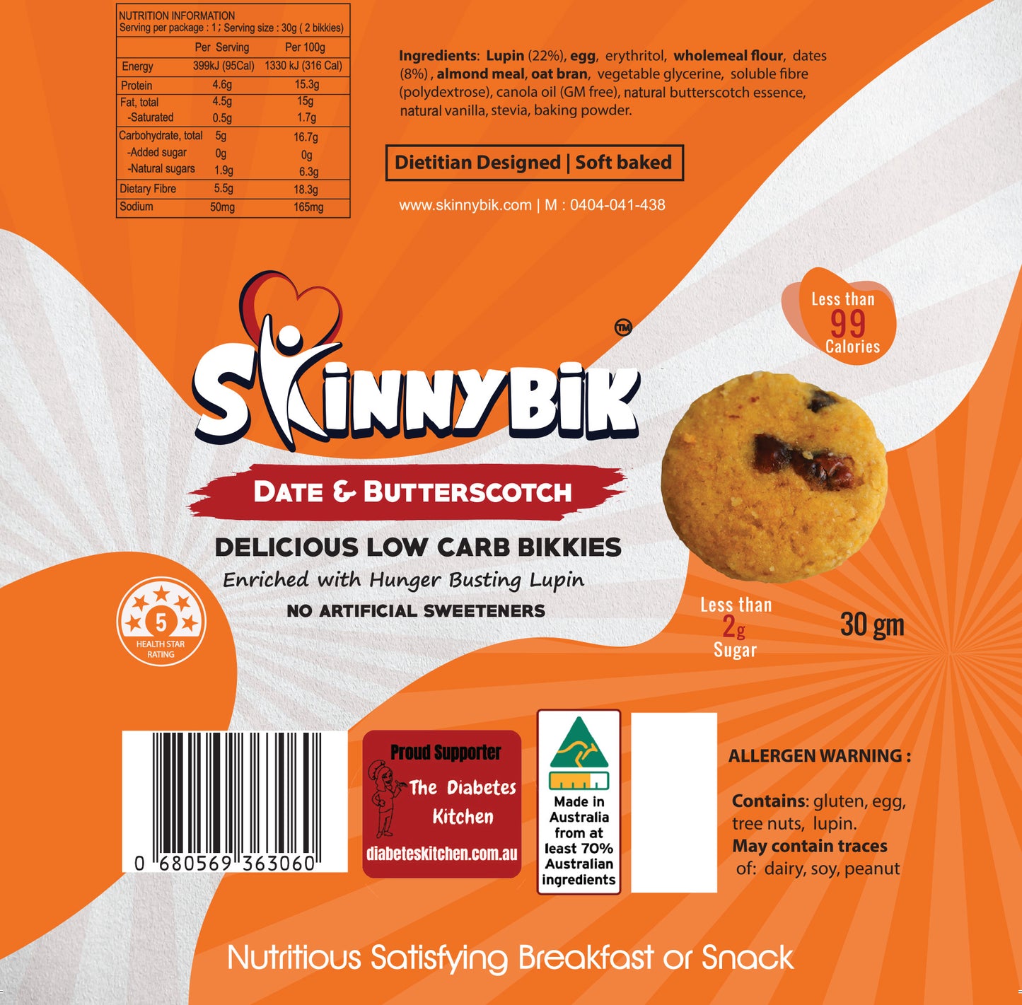 Skinnybik Lupin Biscuits Date & Butterscotch flavour 