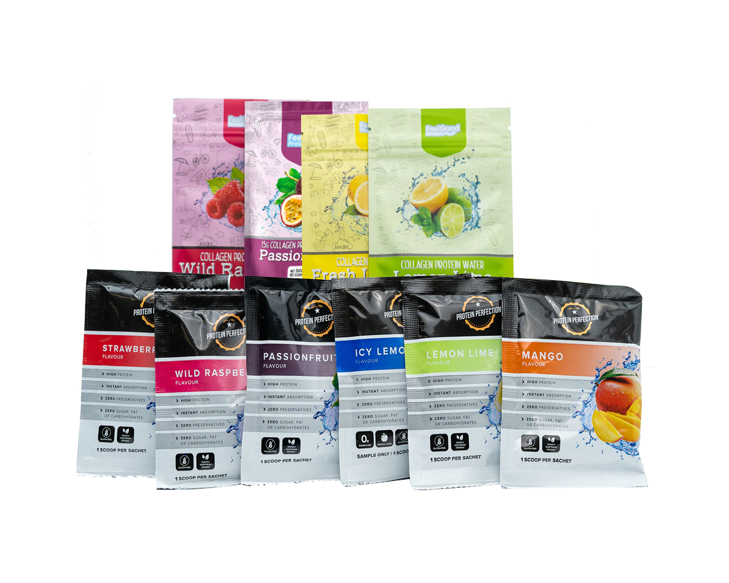 Protein Water Sample - Feel Good & Protein Perfection all flavours cover