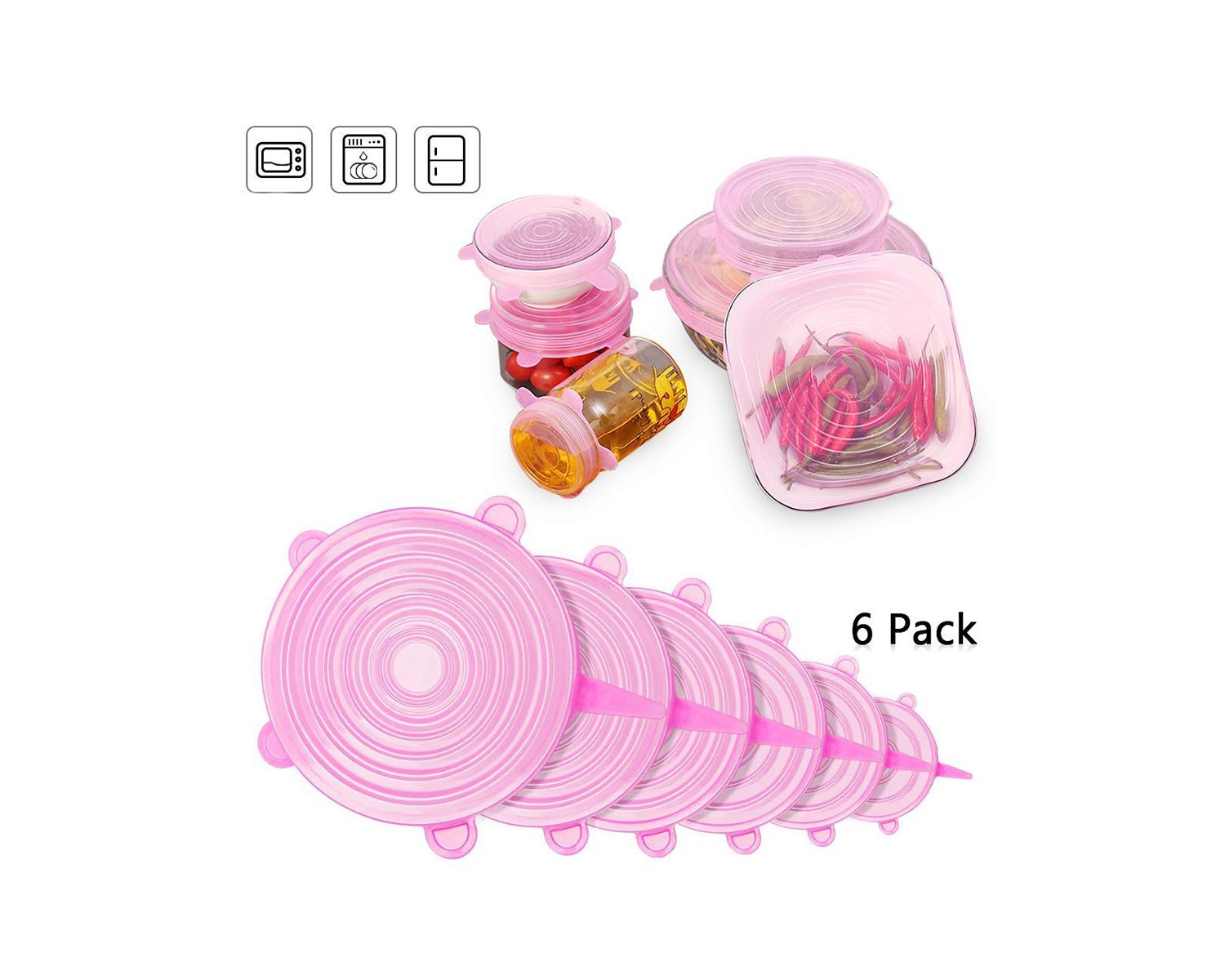 Silicone Food Lids - 6-Pack pink