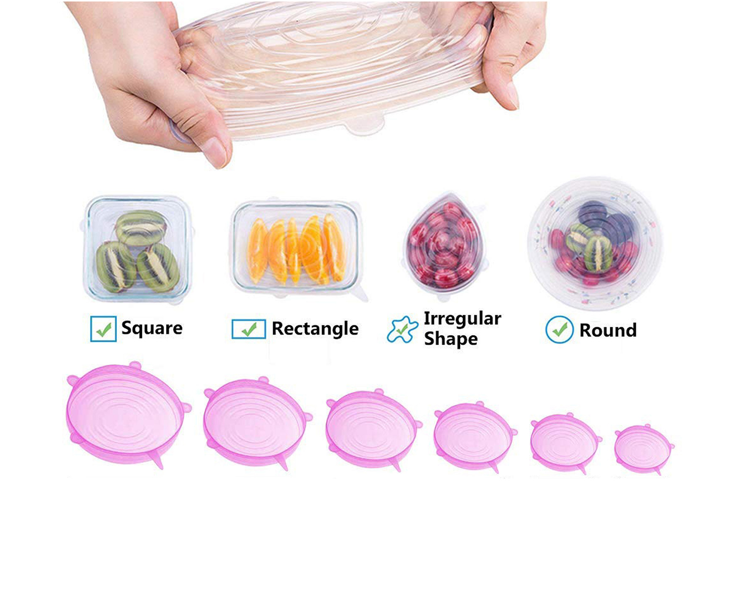 Silicone Food Lids - 6-Pack stretchable image